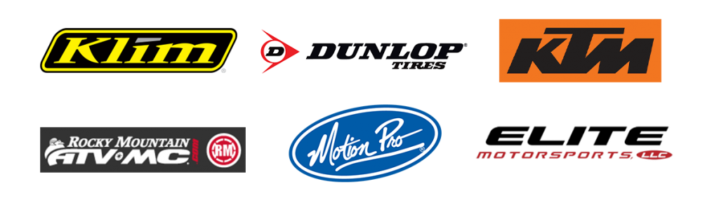 Sponsor logos - KLIM, Dunlop, KTM , Rocky Mountain ATV, Elite Motorsports, Motion Pro