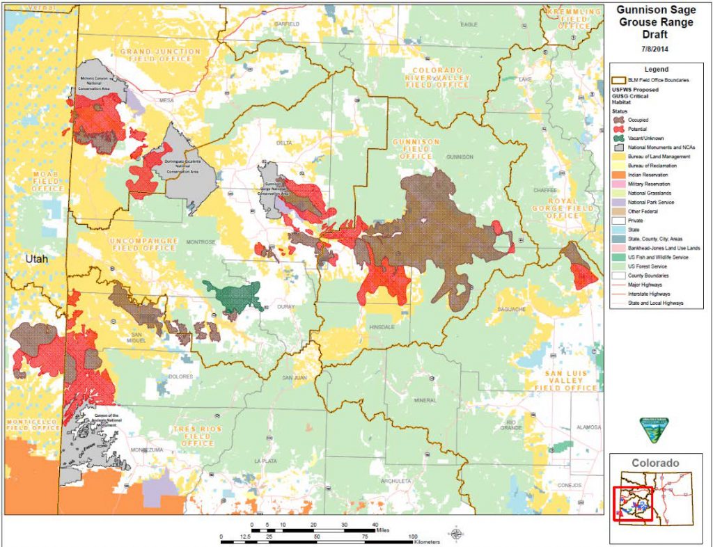 Map of Gunnison Sage Grouse Range 
