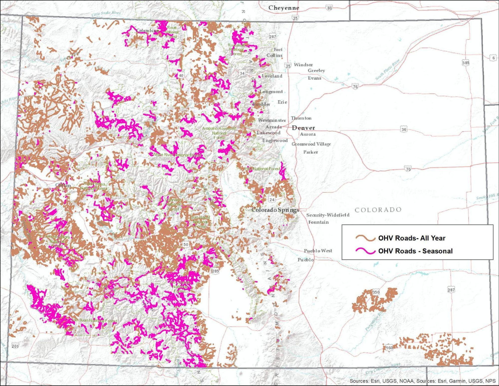 Off-Highway Vehicle Roads in Colorado map